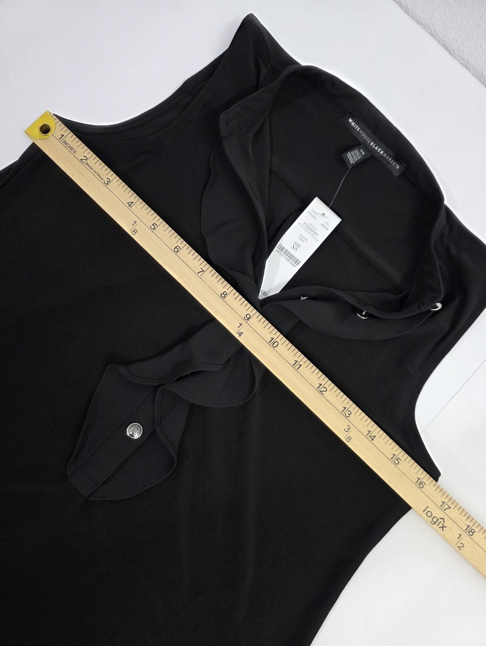 WHBM Black Ruffle Sleeveless Blouse Button Front Top Work Chic NEW - Picture 3 of 8